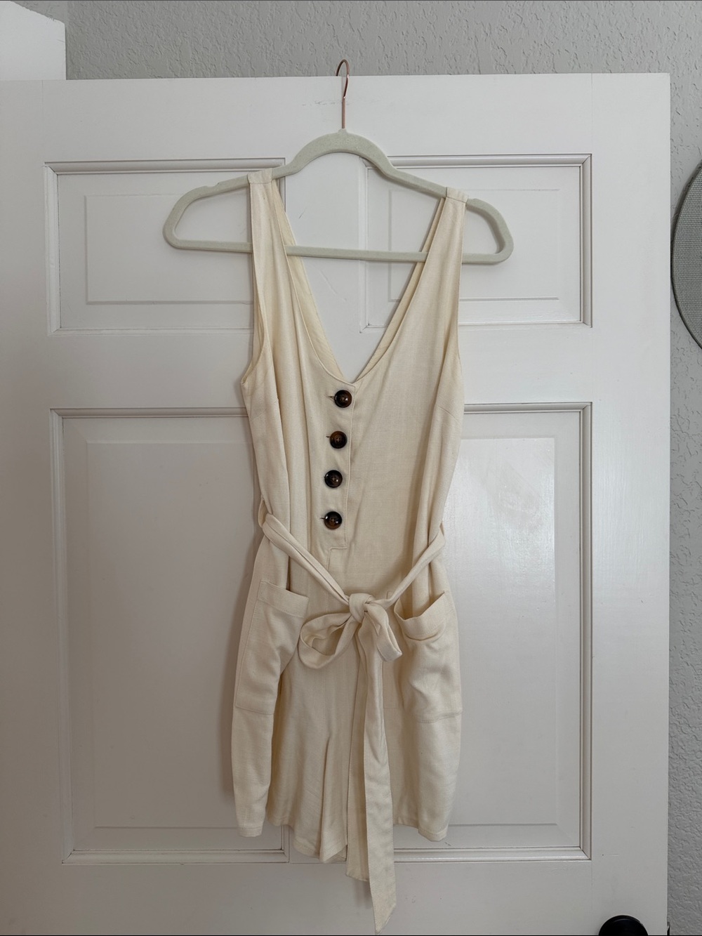 River Island Cream Button-Front Tie-Waist Jumpsuit